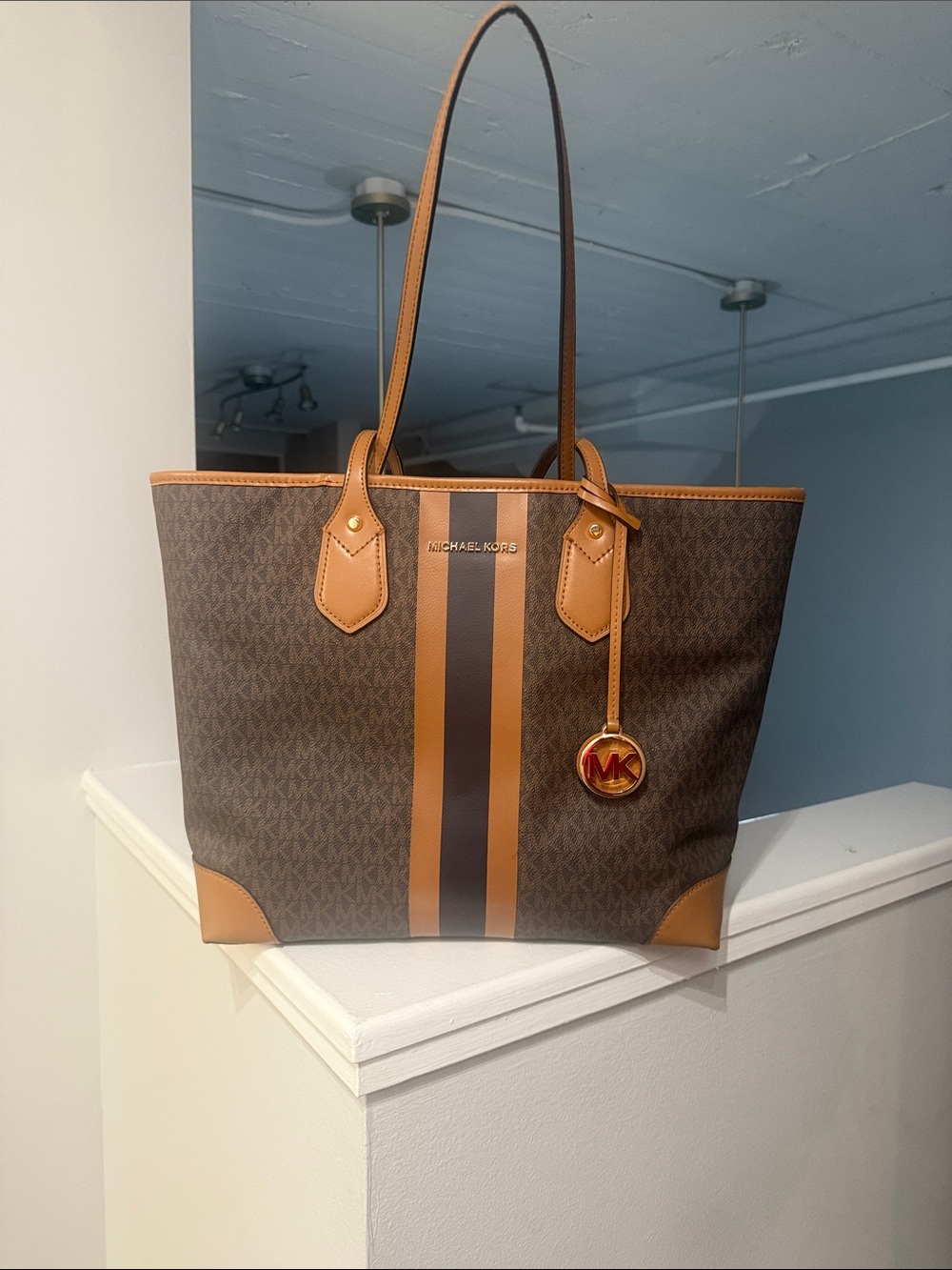 Michael Kors Brown & Tan Logo Stripe Tote